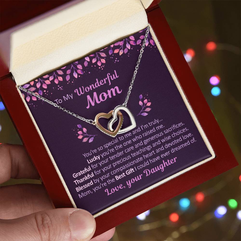 To My Mom - Grateful Thankful And Blessed - Necklace Interlocking Hearts Necklace