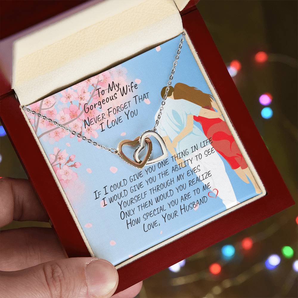 Gift For Wife - Interlocking Necklace- Never Forget That I Love You Interlocking Hearts Necklace