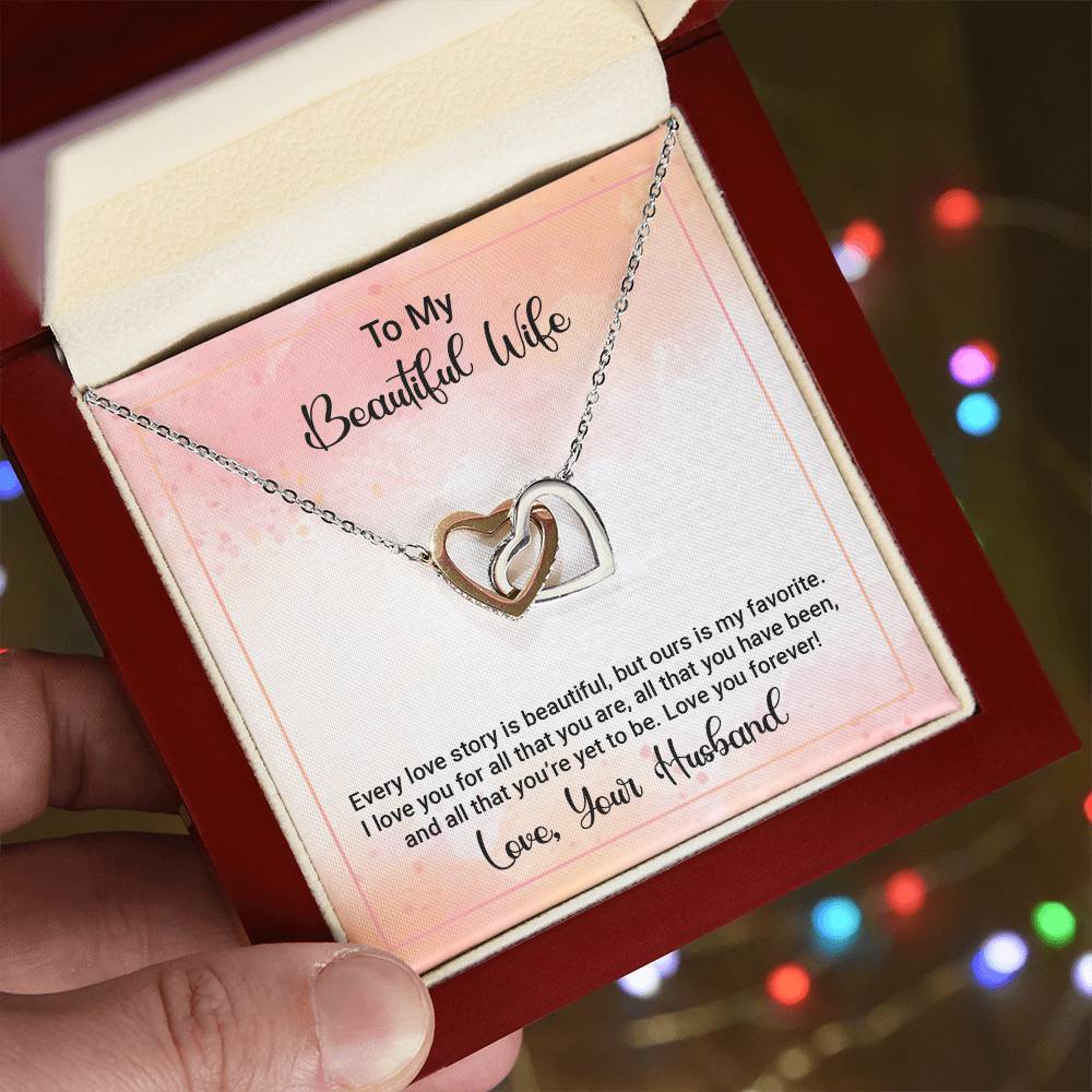 To My Wife - Every Love Story Is Beautiful Interlocking Hearts Necklace