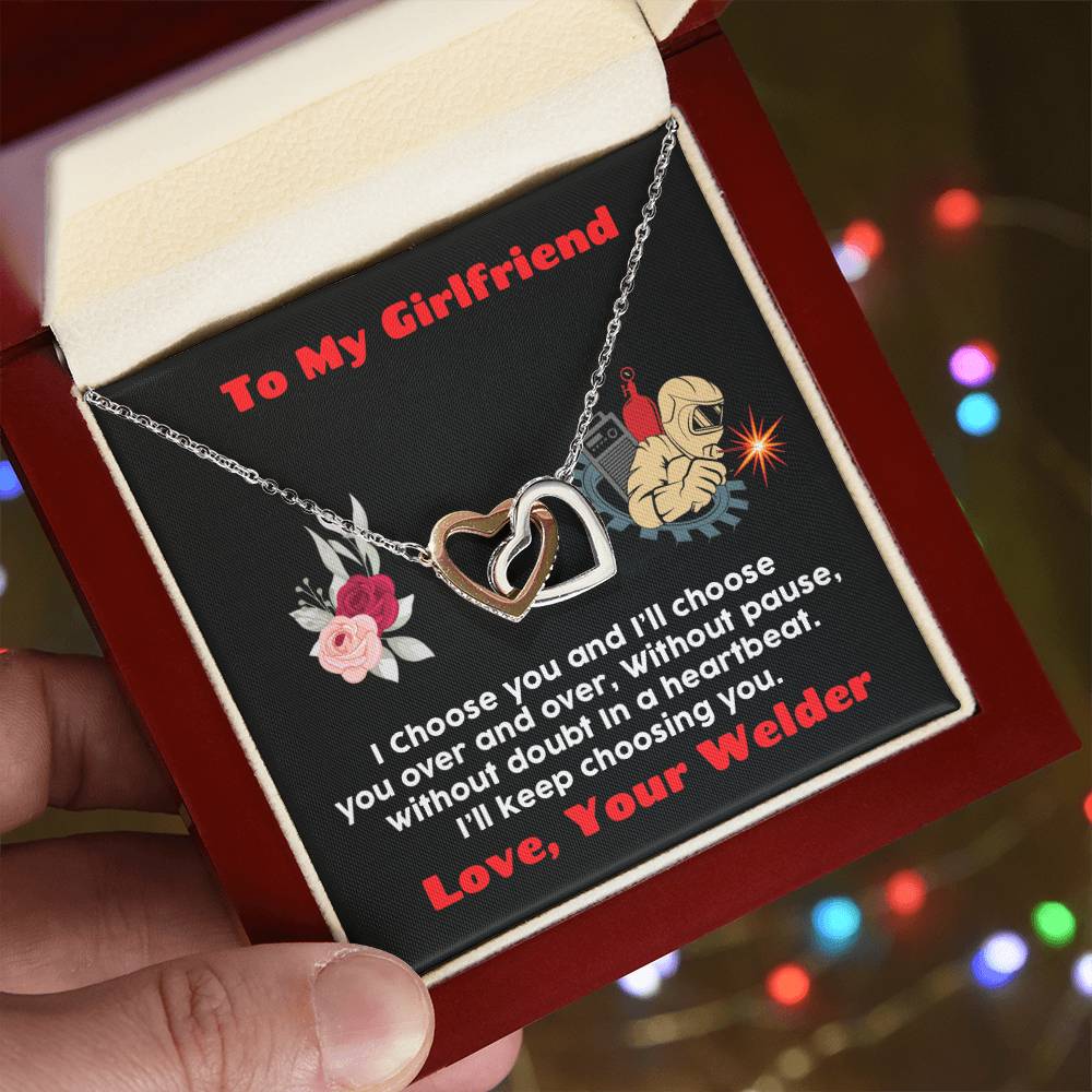 Welder'S Girlfriend Interlocking Hearts Necklace