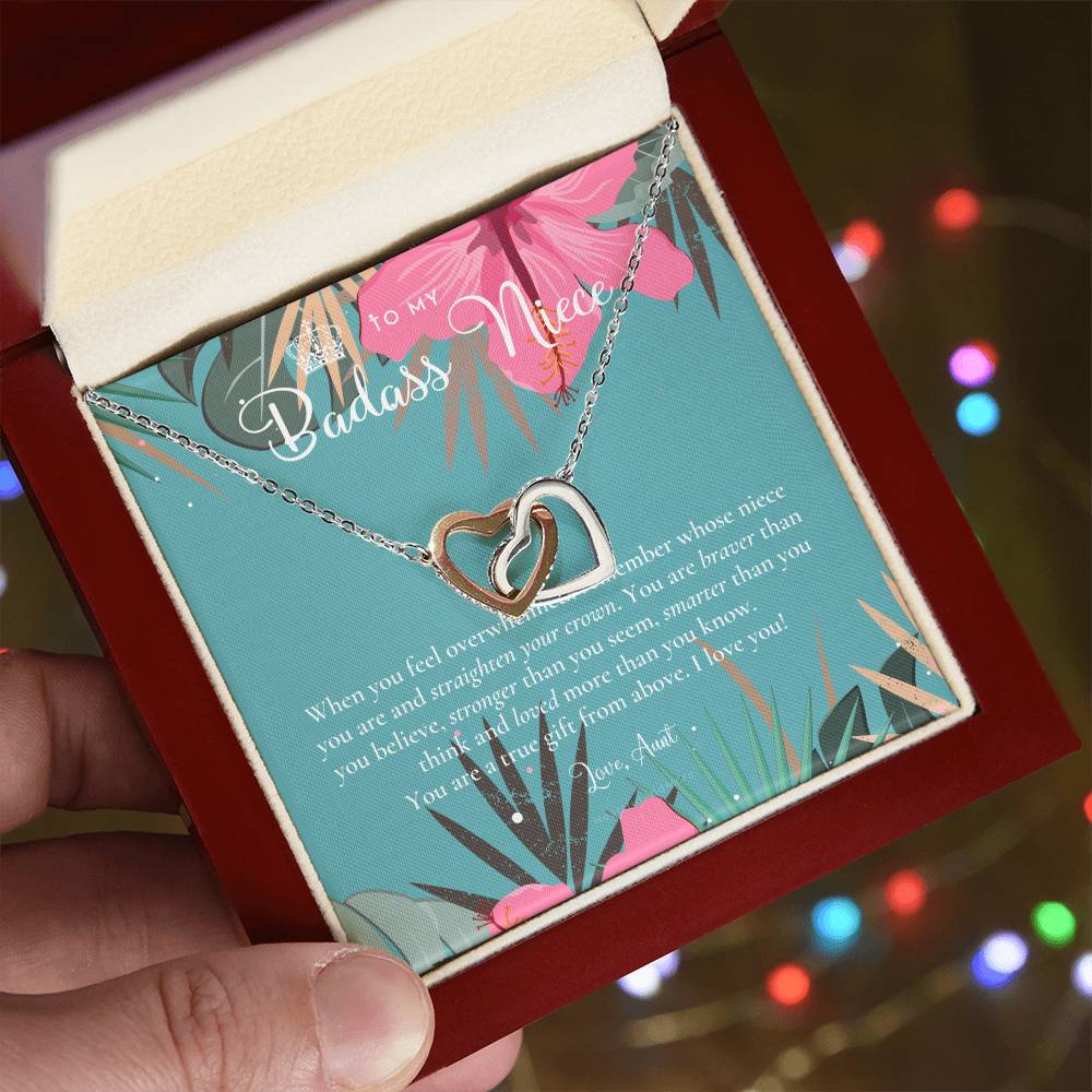 To My Badass Niece Straighten Your Crown Necklace Aunt Niece Necklace Niece Birthday Gift Niece Graduation Gift Interlocking Hearts Necklace