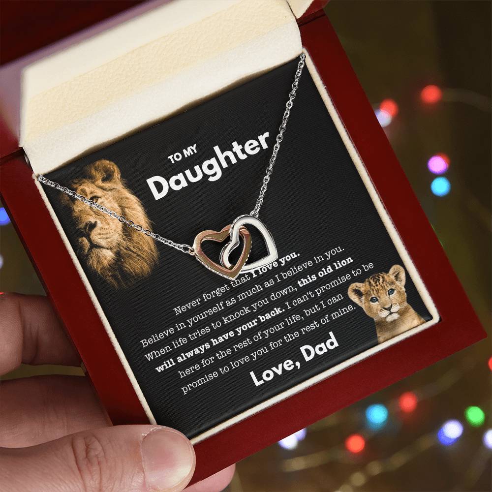 To My Daughter - Old Lion - Necklace Interlocking Hearts Necklace