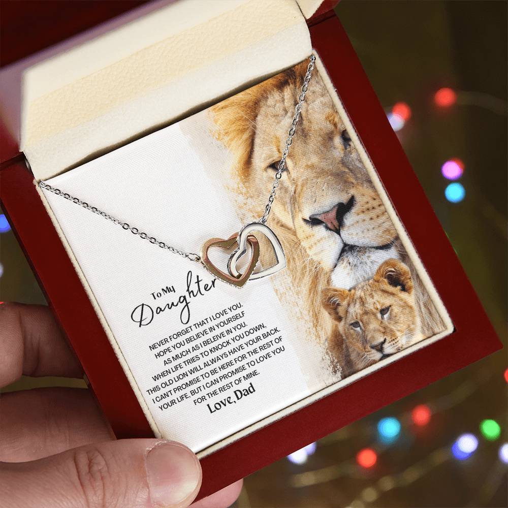 To My Daughter - This Old Lion Will Always Have Your Back Interlocking Hearts Necklace