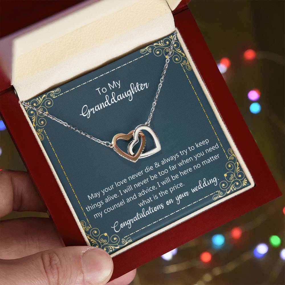 May Your Love Never Die - Granddaughter Wedding Gift Interlocking Hearts Necklace