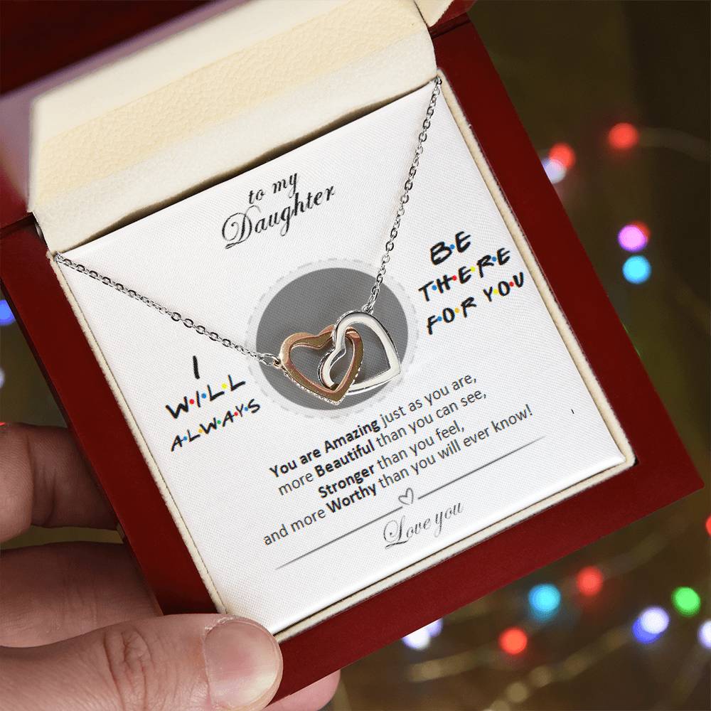 To My Daughter - Always There For You Necklace Interlocking Hearts Necklace