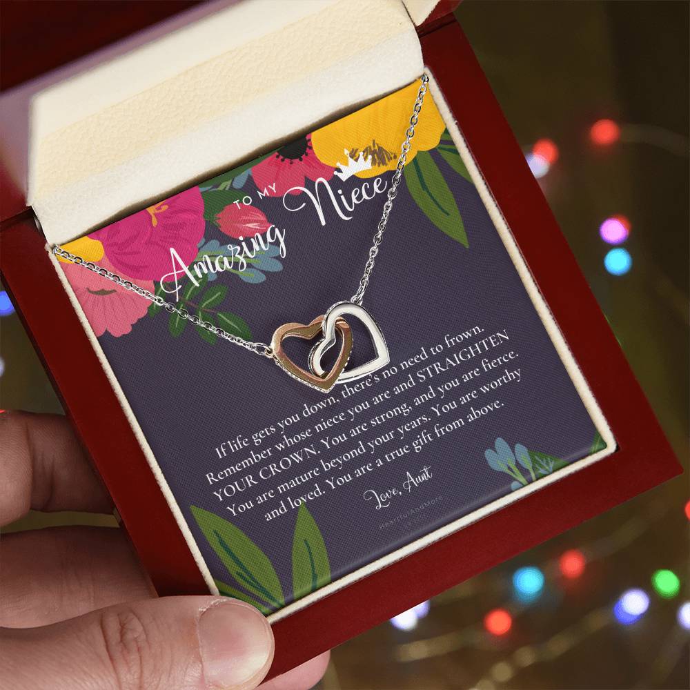 To My Amazing Niece Straighten Your Crown Necklace Aunt Niece Necklace Niece Birthday Gift Niece Graduation Gift Interlocking Hearts Necklace