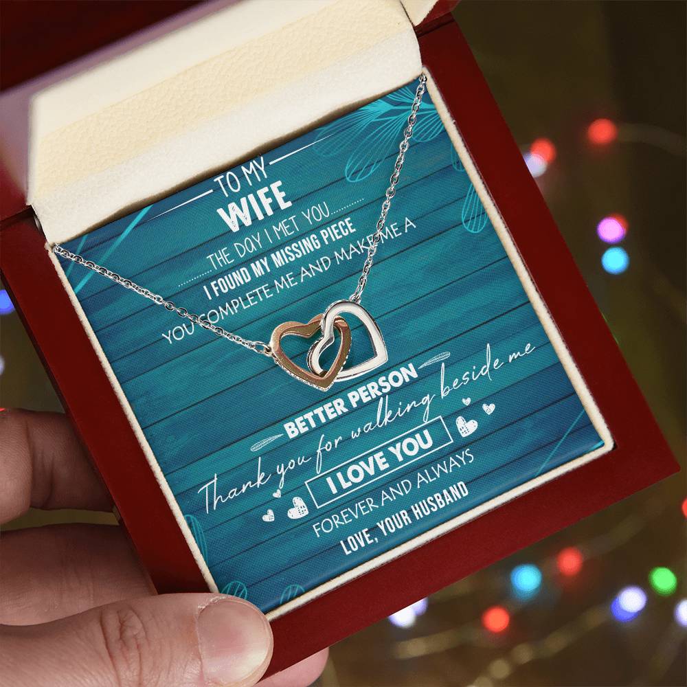 To My Wife Interlocking Hearts Necklace Message Card