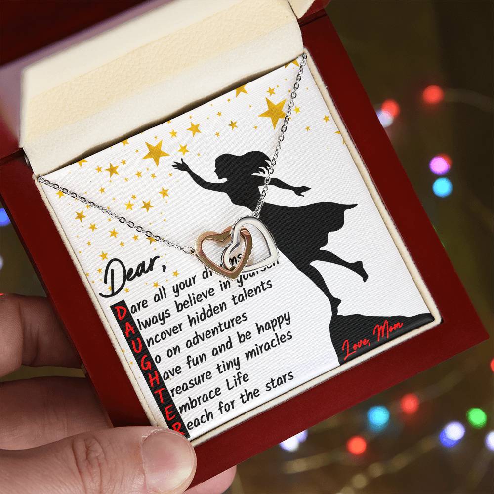 To My Daughter - Reach For The Stars Unique Gift Set Interlocking Hearts Necklace