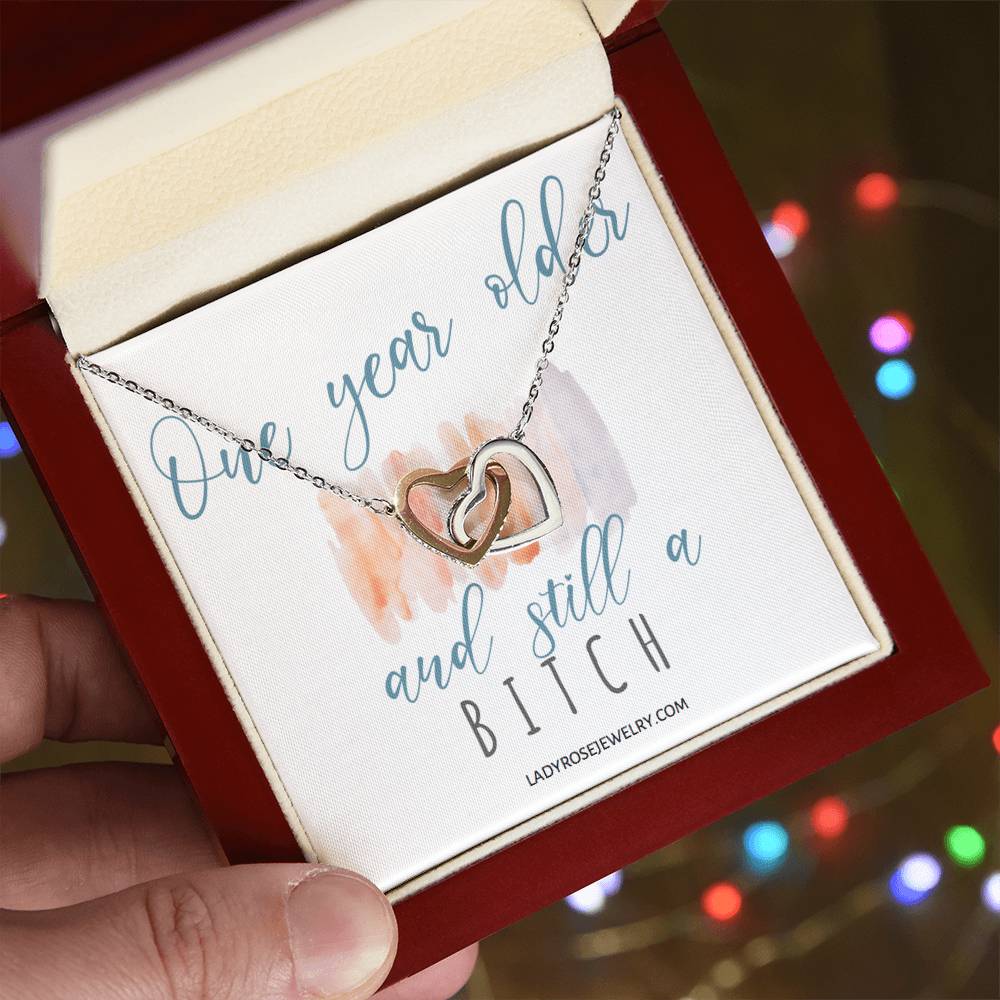 Birthday Bitch Interlocking Hearts Necklace