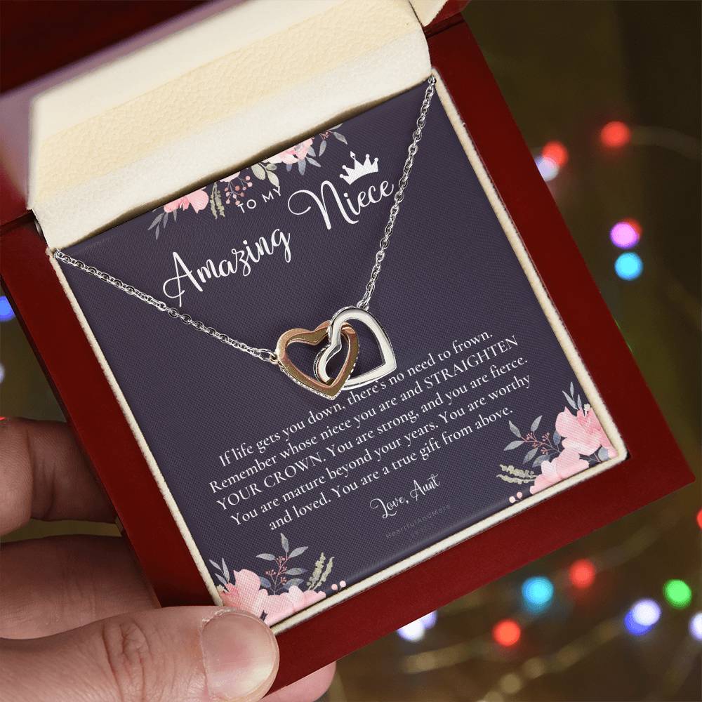 To My Amazing Niece Straighten Your Crown Necklace Aunt Niece Necklace Niece Birthday Gift Niece Graduation Gift Interlocking Hearts Necklace