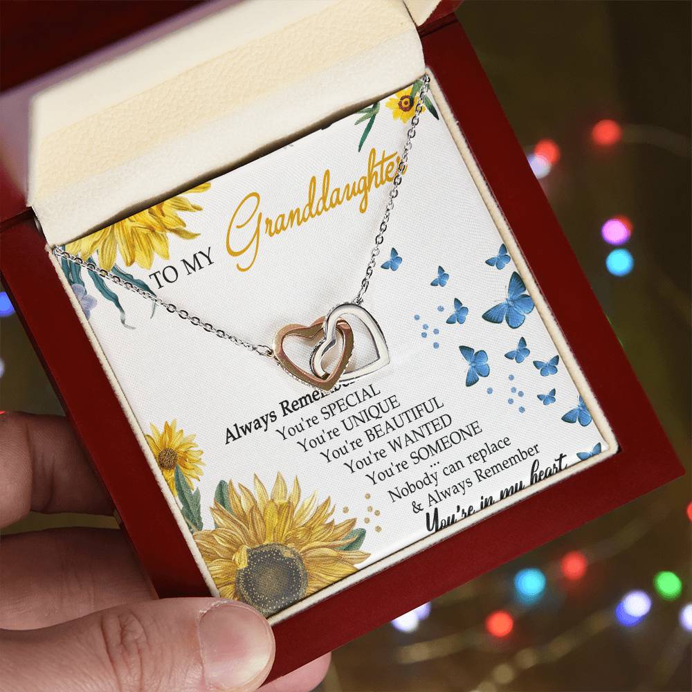 To My Granddaughter Interlocking Hearts Necklace Message Card