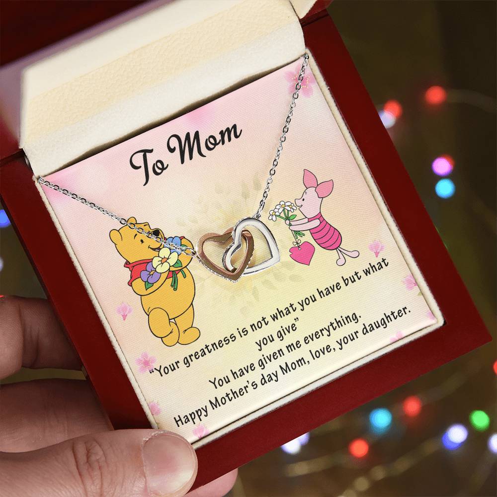 Mothersday Winnie The Pooh Sweetest Hearts Necklace Interlocking Hearts Necklace