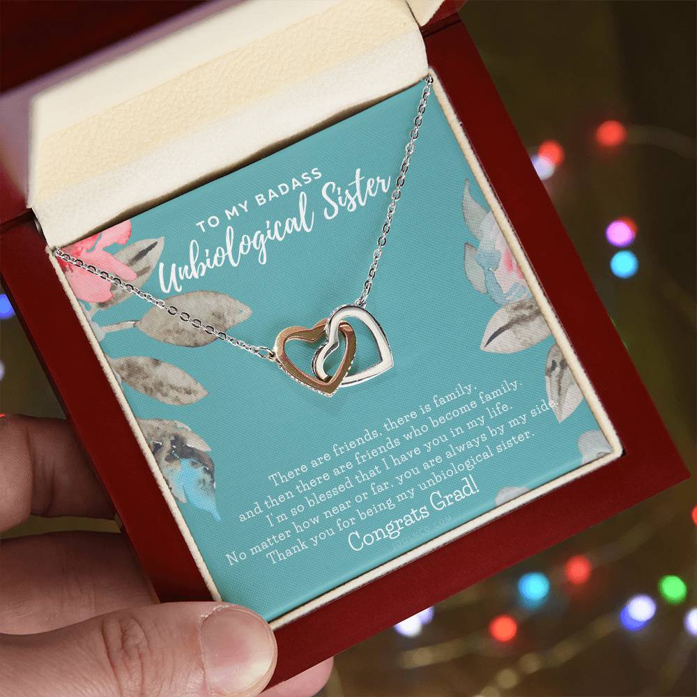 To My Badass Unbiological Sister Bestie Necklace Soul Sister Graduation Gift High School Graduation College Graduation Big Little Sorority Interlocking Hearts Necklace