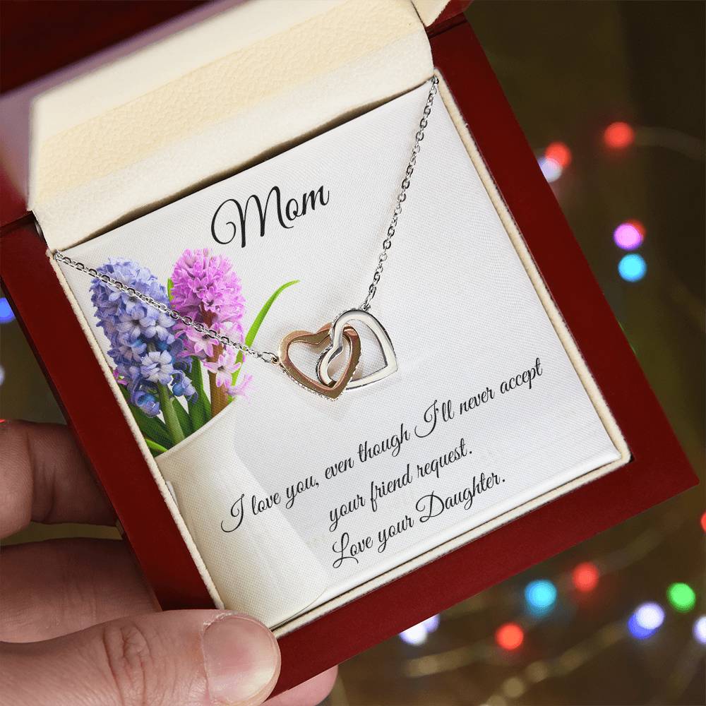 Gift For Mom-Two Hearts-I Love You. Interlocking Hearts Necklace