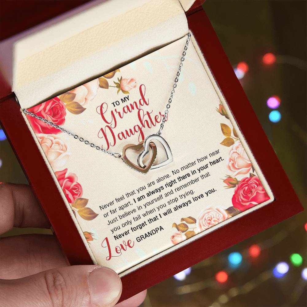 To My Granddaughter From Grandpa - I Am Always Right There In Your Heart. Interlocking Hearts Necklace