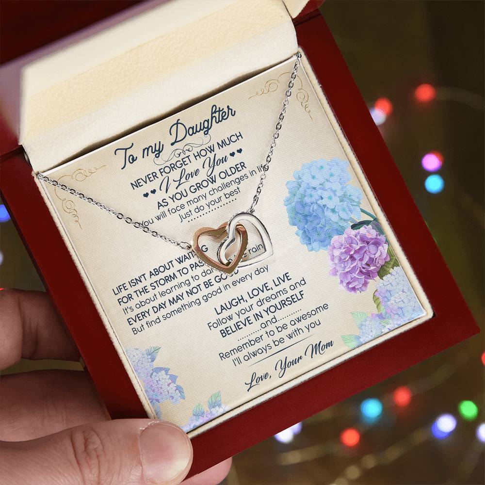 To My Daughter I Love You Interlocking Hearts Necklace Birthday Message Card