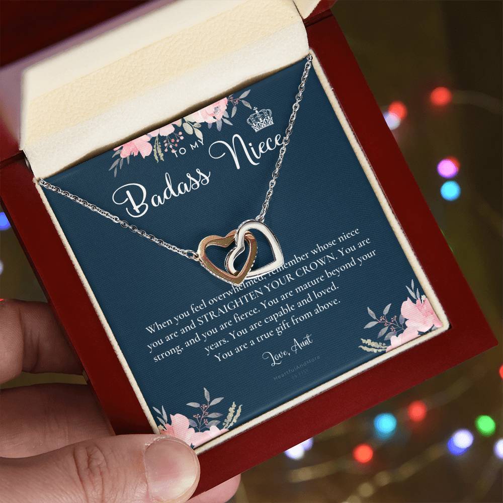 To My Badass Niece Straighten Your Crown Necklace Aunt Niece Necklace Niece Birthday Gift Niece Graduation Gift Interlocking Hearts Necklace