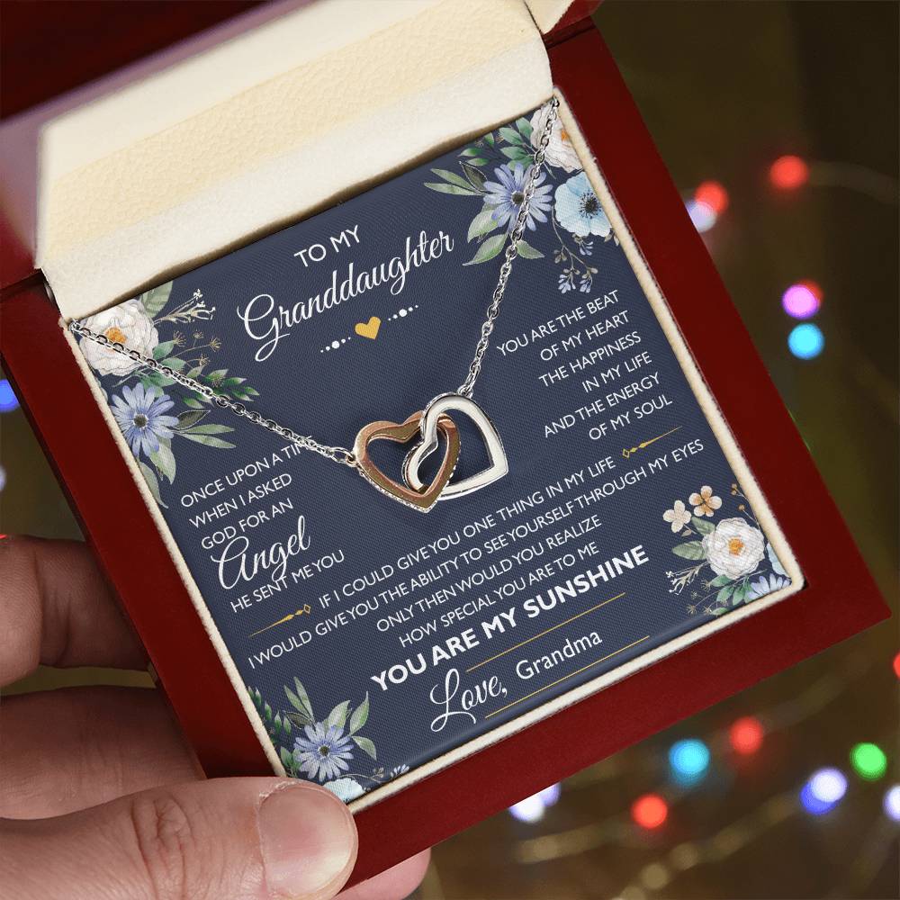 To My Granddaughter Message Card Necklace From Grandma Interlocking Hearts Necklace