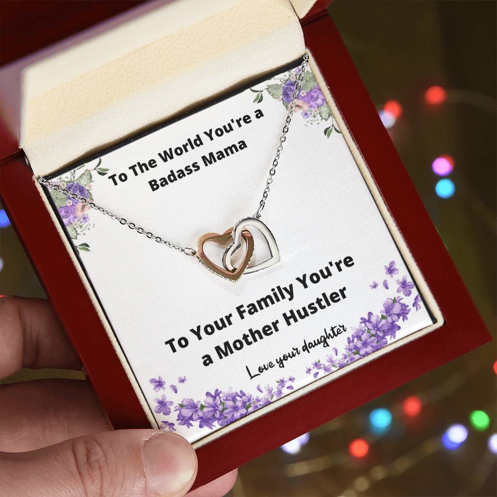 Necklace From Daughter Badass Mama Gift For Mother Gift Idea Best Mom Ever Interlocking Hearts Necklace
