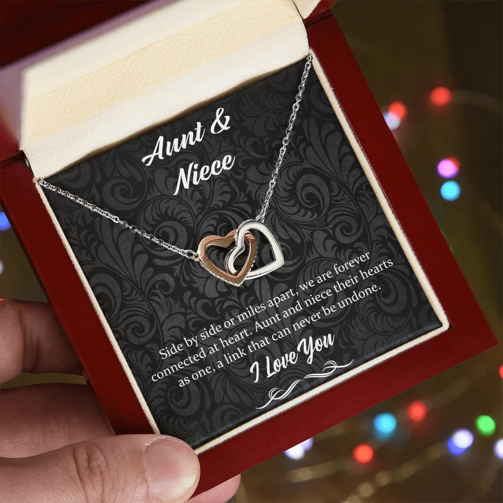 Side By Side Or Miles Apart- Aunt And Niece Interlocking Hearts Necklace