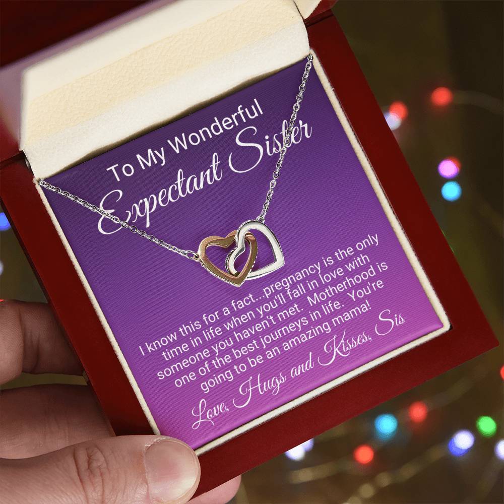 Expectant Sister Linked Hearts Necklace Gift From Sis Interlocking Hearts Necklace