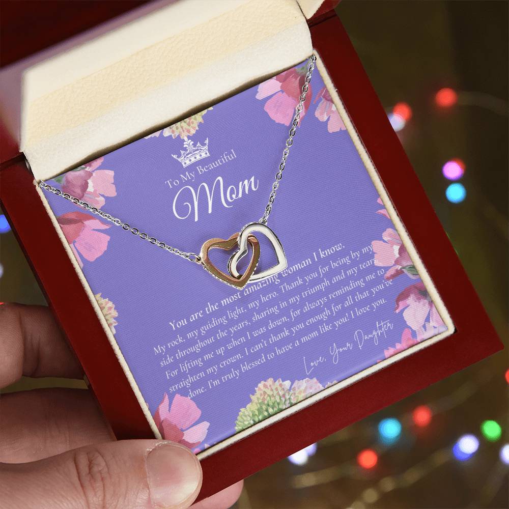 To My Beautiful Mom Necklace Beautiful Mom Gift Mother’S Day Gift Birthday Gift Gift From Daughter On Wedding Day Interlocking Hearts Necklace