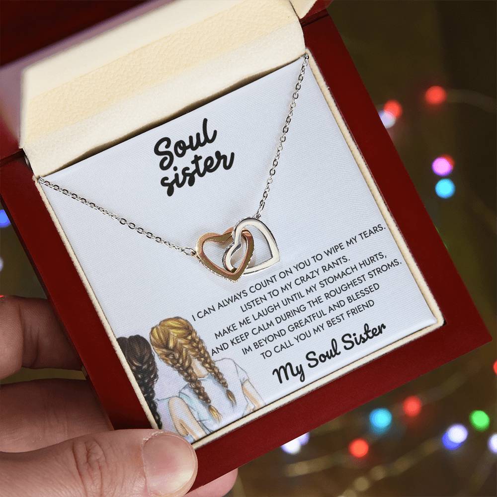To My Soul Sister -My Reflection Pal Partner In Crime - Necklace Interlocking Hearts Necklace