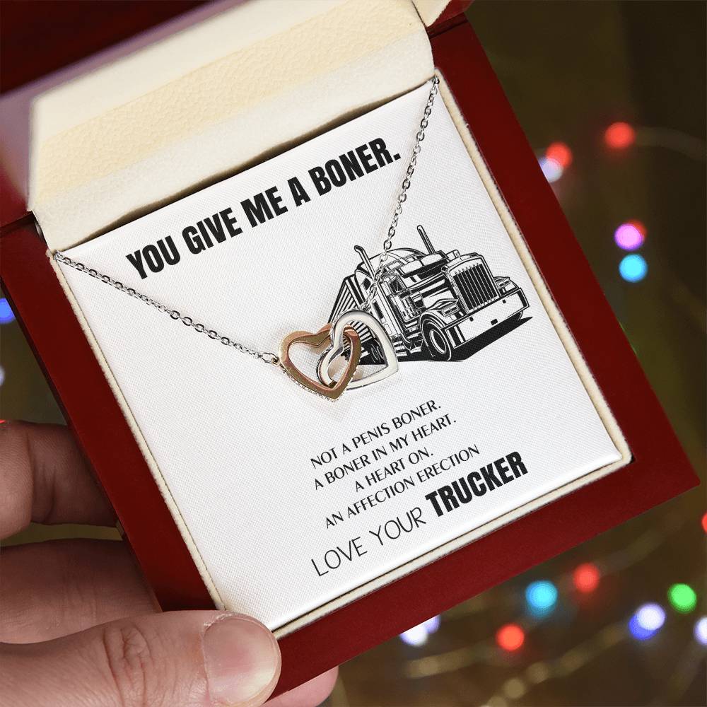 Truck Driver Wife Gifts You Give Me A Boner Truck Driver Wife Necklace Trucker Love For Soulmate Interlocking Hearts Necklace