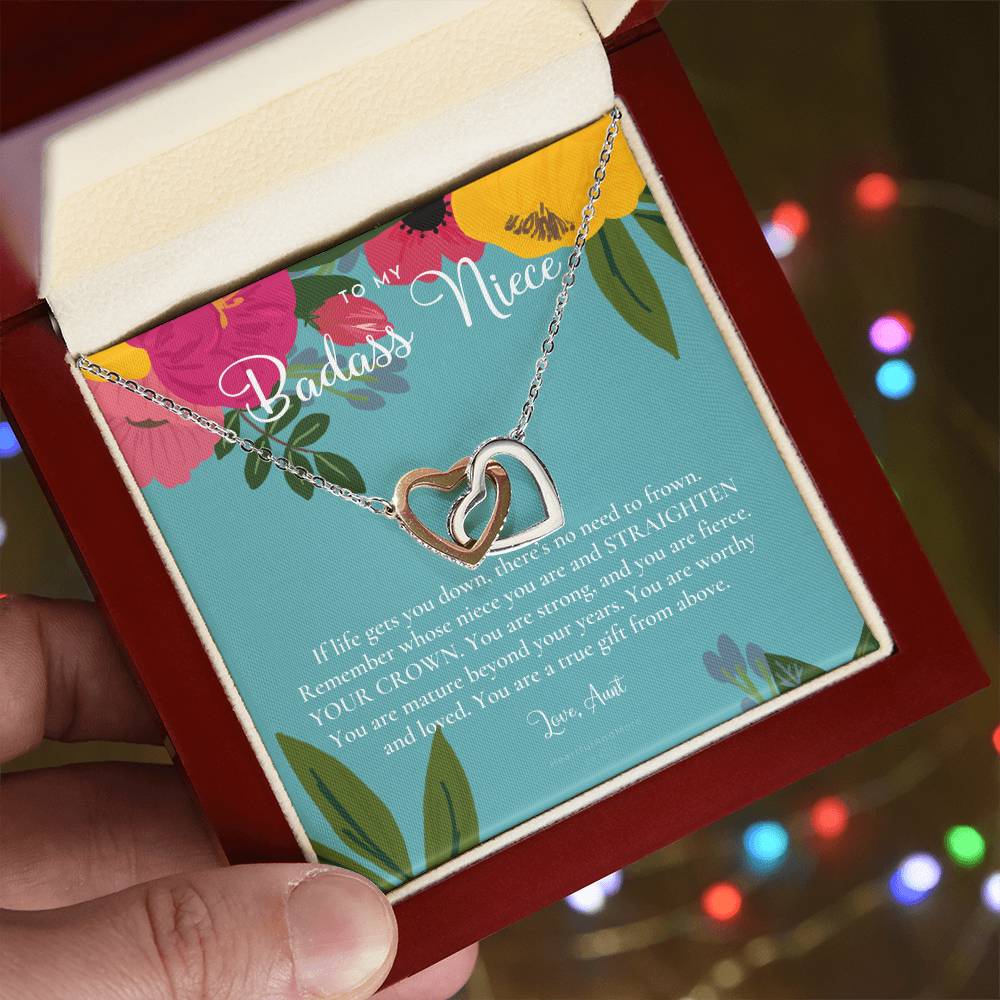 To My Badass Niece Straighten Your Crown Necklace Aunt Niece Necklace Niece Birthday Gift Niece Graduation Gift Interlocking Hearts Necklace