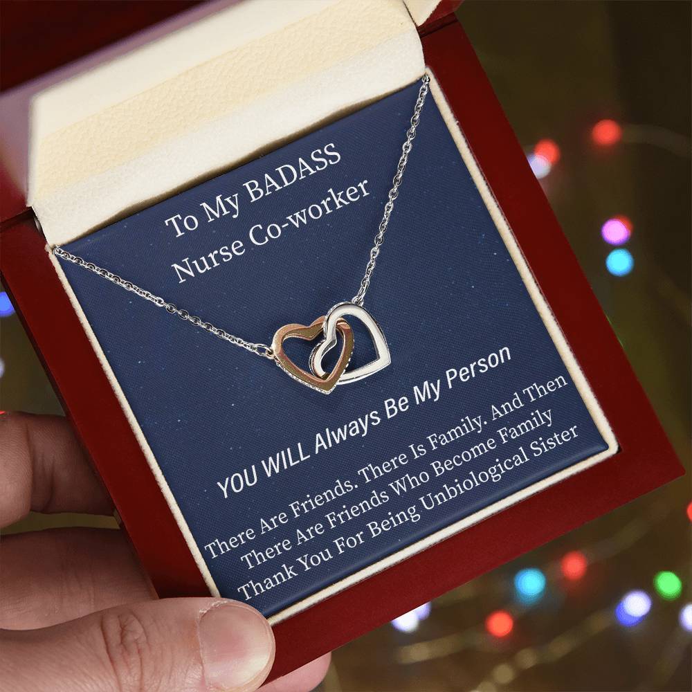 To My Nurse Co-Worker- Unbiological Sister Nurse Week Special Interlocking Hearts Necklace