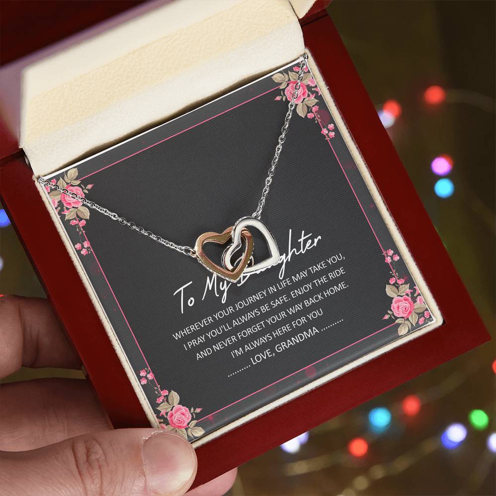 To My Daughter I'M Always Here For You Interlocking Hearts Necklace Birthday Message Card From Grandma