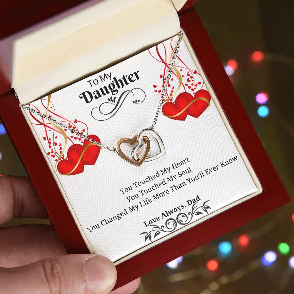 To My Daughter - You Touched My Heart & Soul Interlocking Hearts Necklace