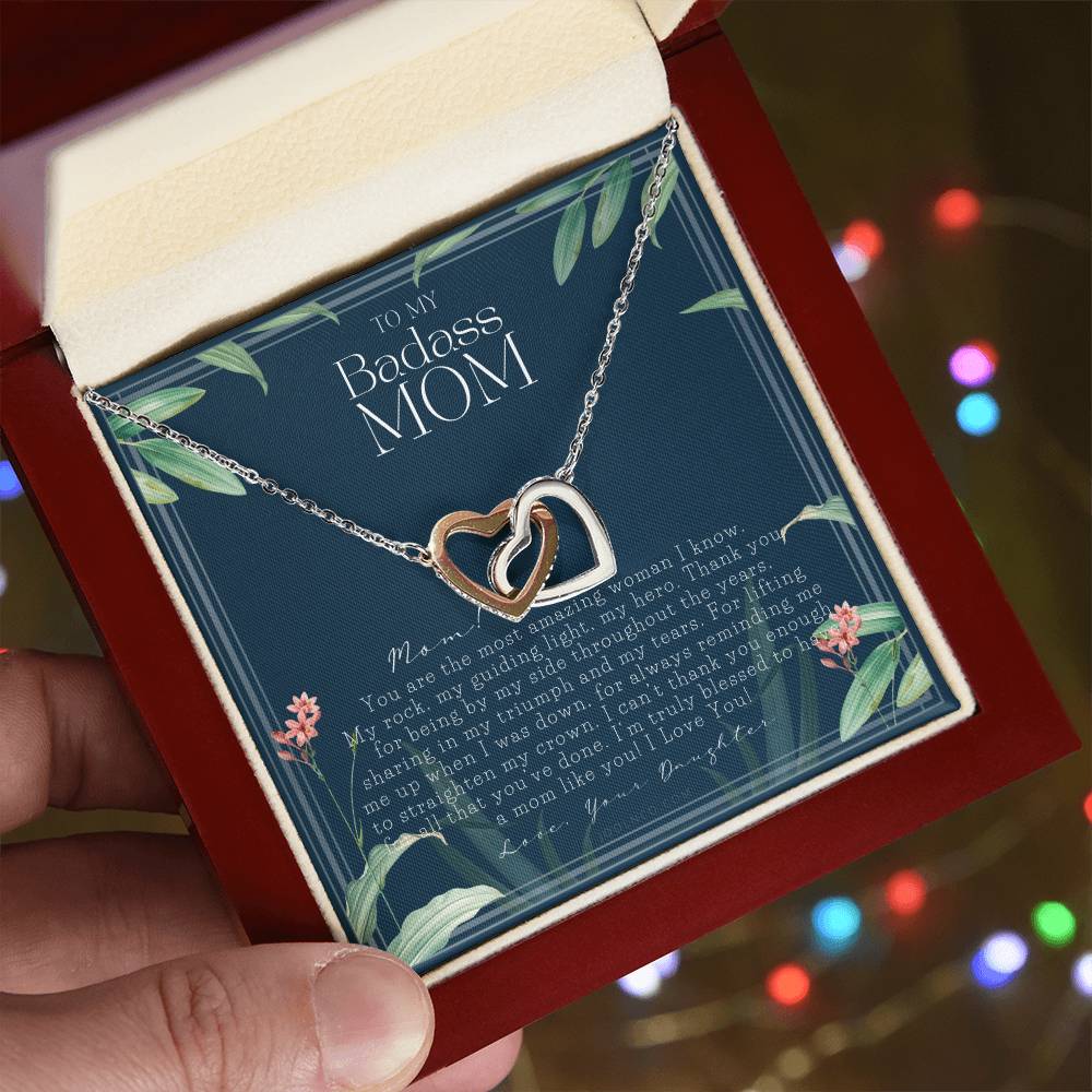 To My Badass Mom Necklace Mother’S Day Gift Daughter To Mom Gift Gift From Daughter To Mom On Wedding Day Mom Gift Birthday Gift Interlocking Hearts Necklace