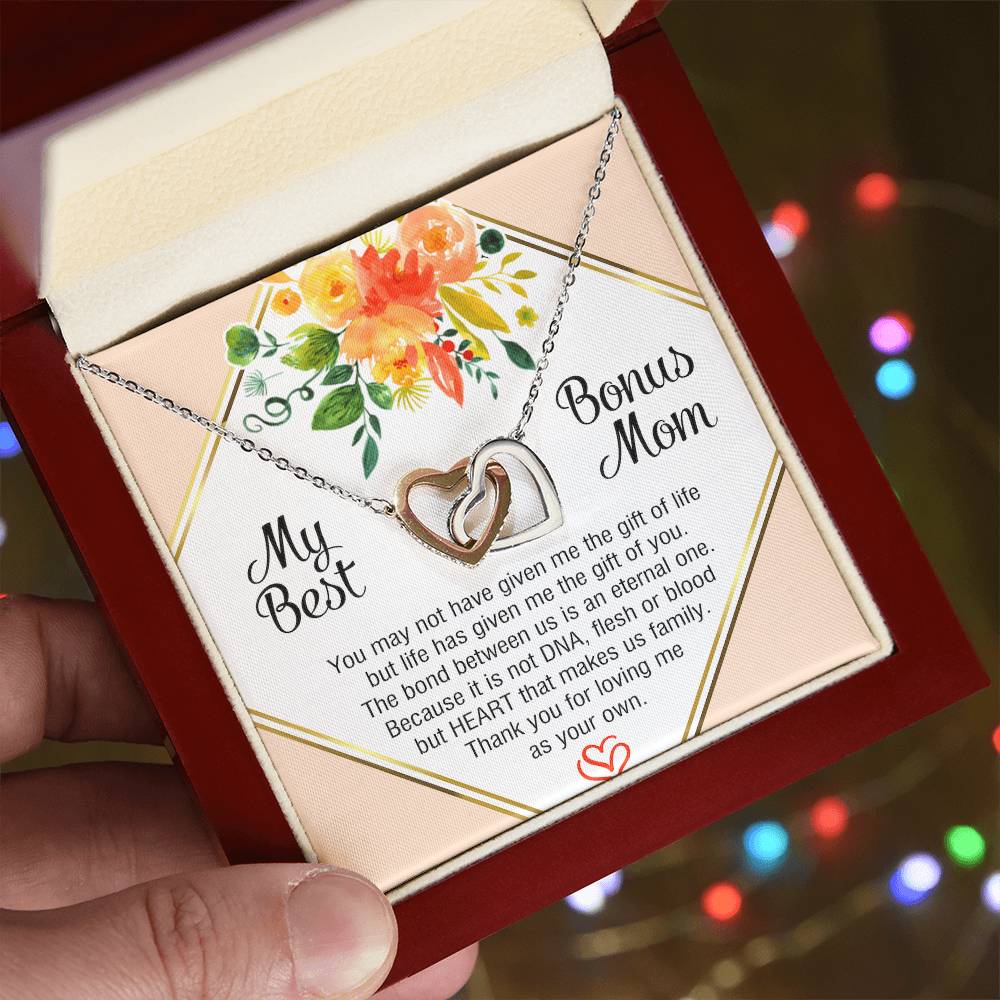 My Best Bonus Mom - Mother'S Day Interlocking Heart Necklace Interlocking Hearts Necklace