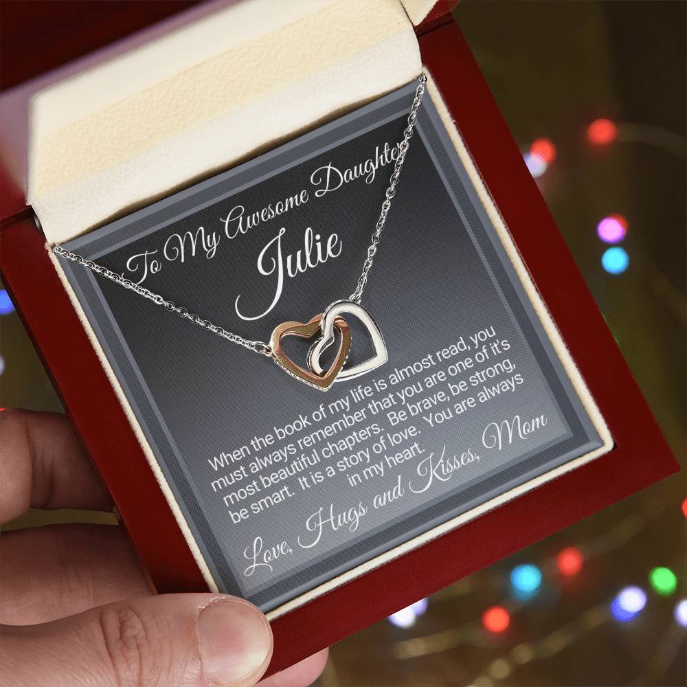 Personalized Awesome Daughter Necklace Gift From Mom Interlocking Hearts Necklace