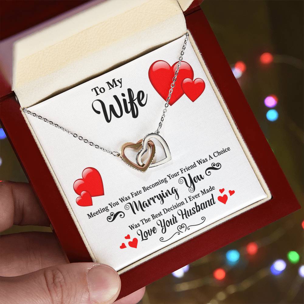 Meeting You Was Fate - Becoming Your Friend Was A Choice - Interlocking Hearts Necklace With Message Card