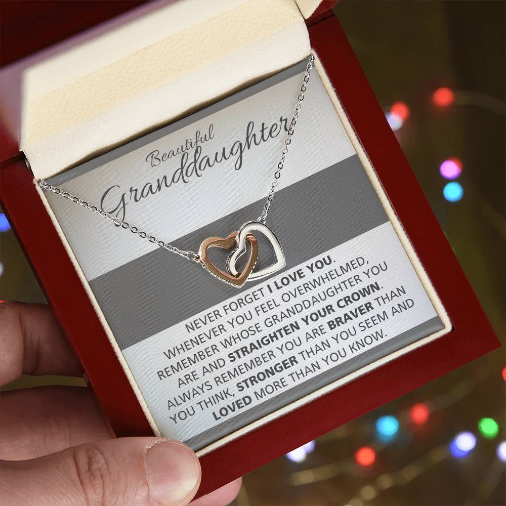 Granddaughters - Straighten Crown Necklace Interlocking Hearts Necklace