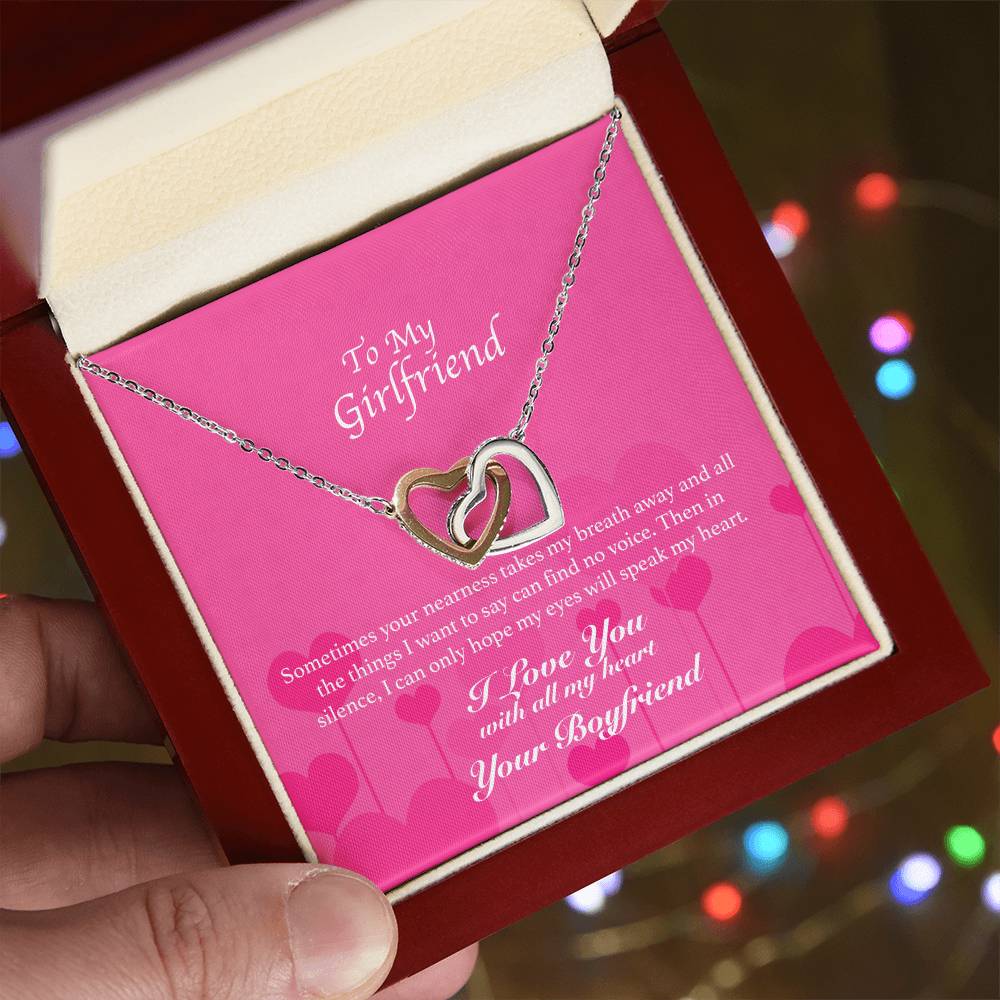 To My Girlfriend - You Take My Breath Away - Hearts Necklace Interlocking Hearts Necklace