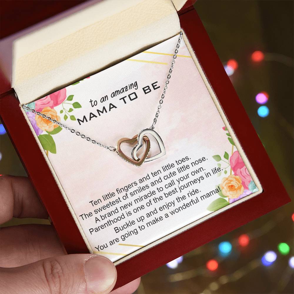 To An Amazing Mama To Be Necklace Gift Gift For First Time Mom Pregnancy Gift For Best Friend Mom To Be Interlocking Heart Necklace Interlocking Hearts Necklace