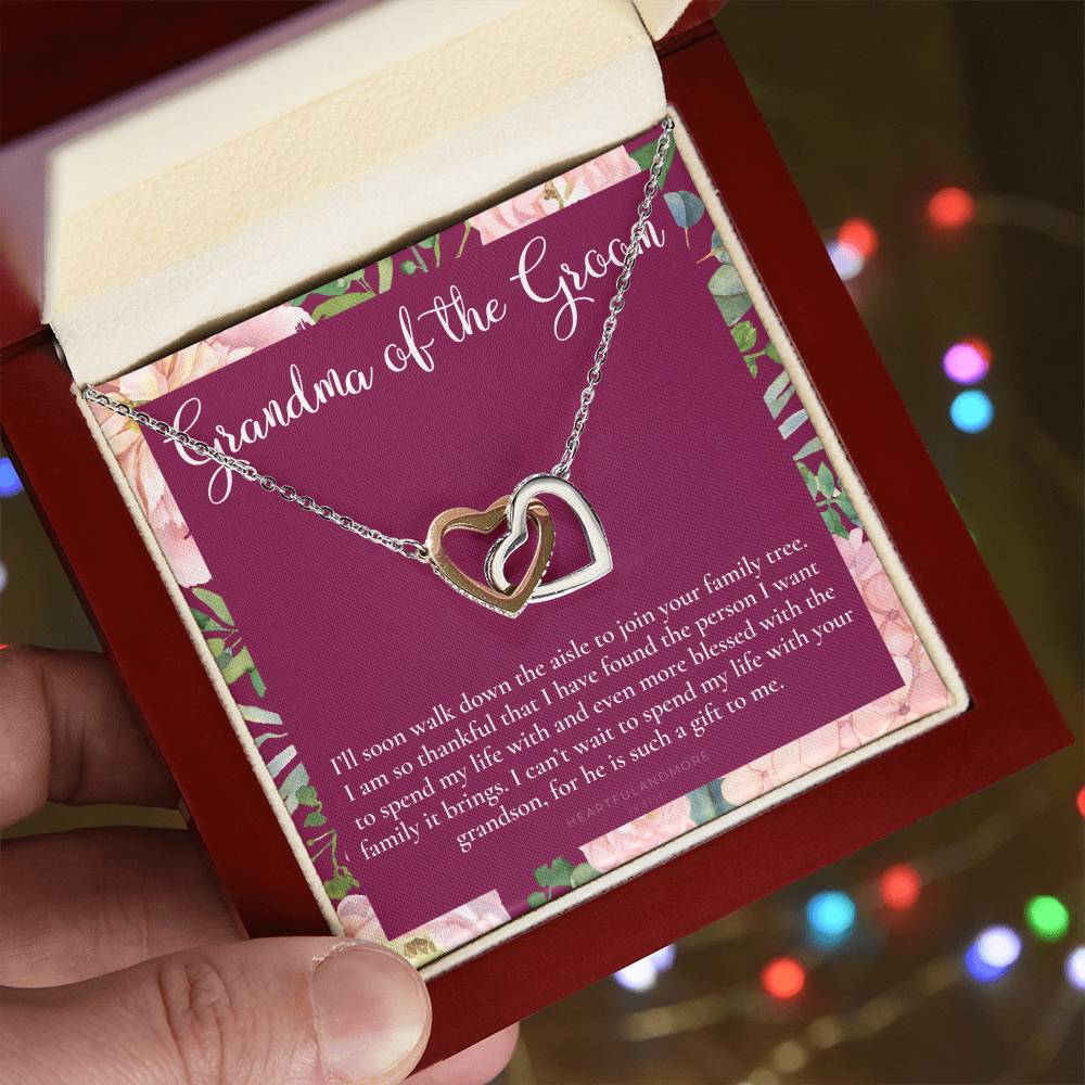 Grandmother Of The Groom Gift Necklace Grandma Wedding Gift Nana Bridal Shower Rehearsal Dinner Thank You Gift Interlocking Hearts Necklace