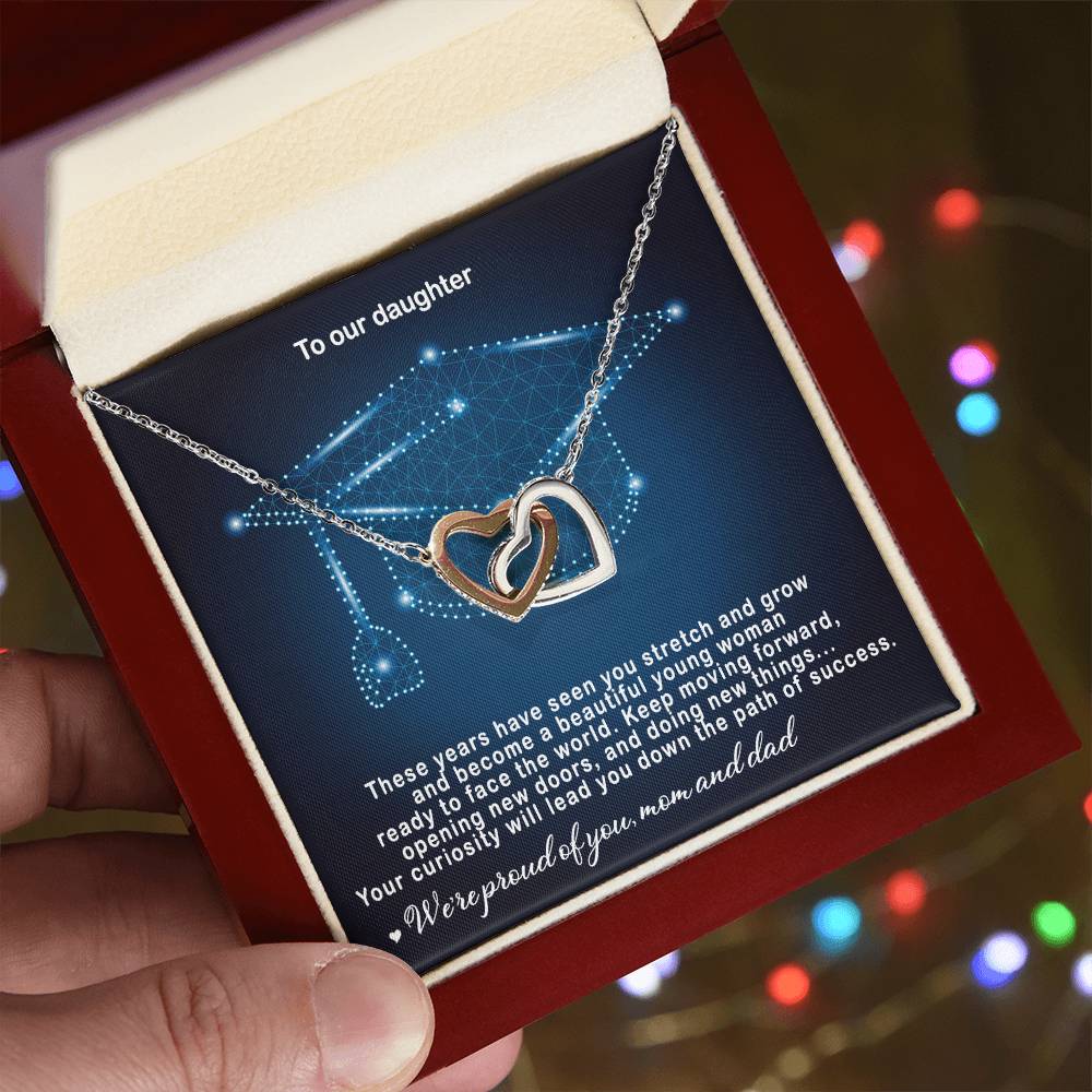 Hey Parents! Beautiful Graduation Gift - Unique Necklace Interlocking Hearts Necklace