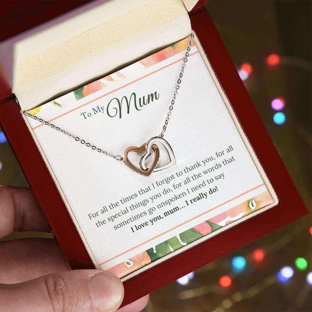 Gifts For Mum - I Love You Mum. I Really Do! Interlocking Hearts Necklace