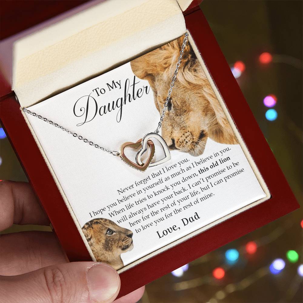 To My Daughter Interlocking Heart Necklace Old Lion Interlocking Hearts Necklace