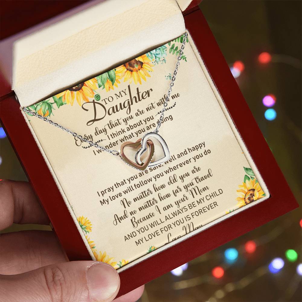 To My Daughter Interlocking Hearts Necklace Message Card
