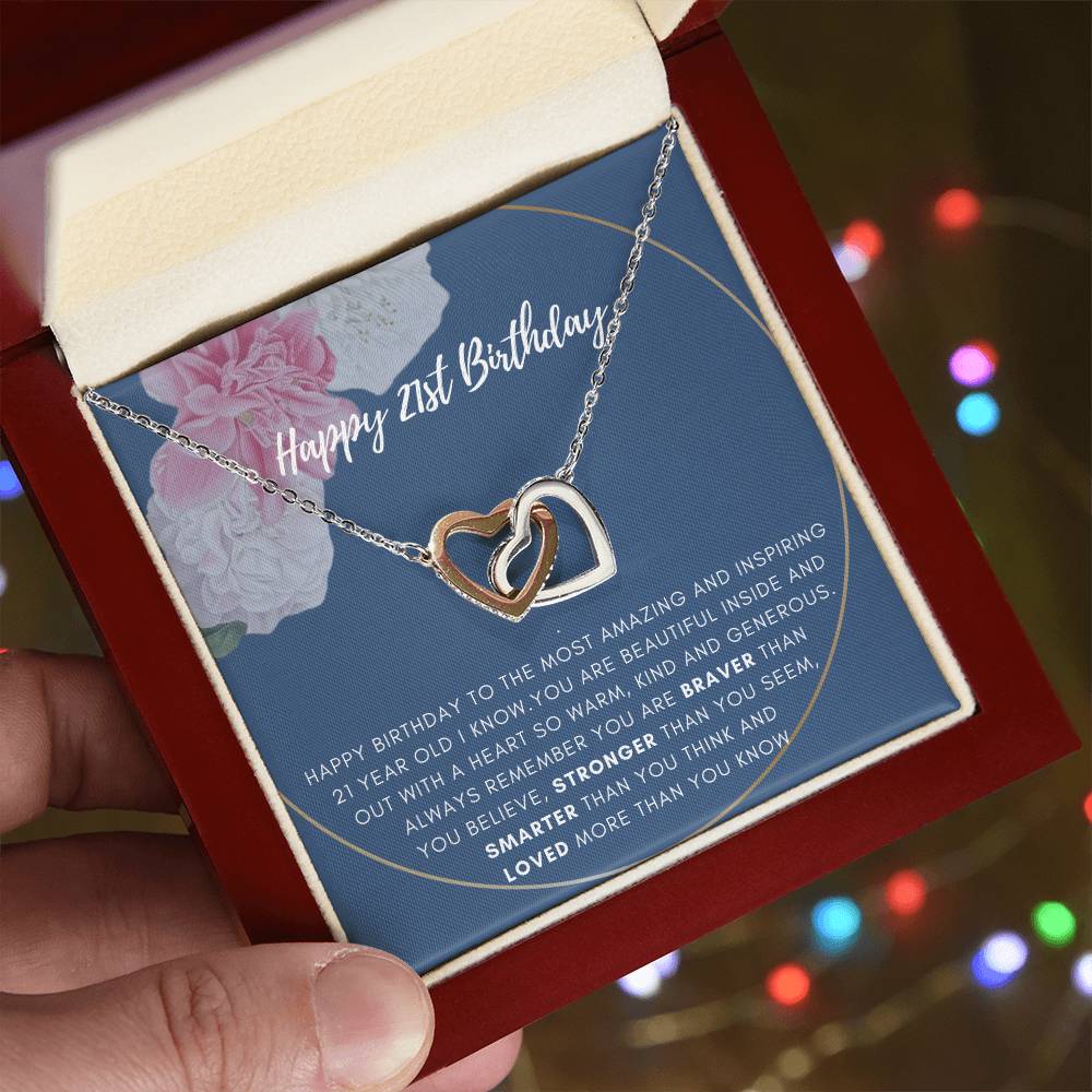 21St Birthday Gift Rose Gold And White Gold Interlocking Hearts Interlocking Hearts Necklace