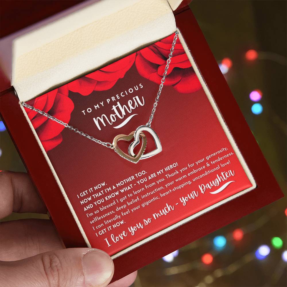 To My Precious Mother From Daughter - Never-Ending Love Necklace Interlocking Hearts Necklace