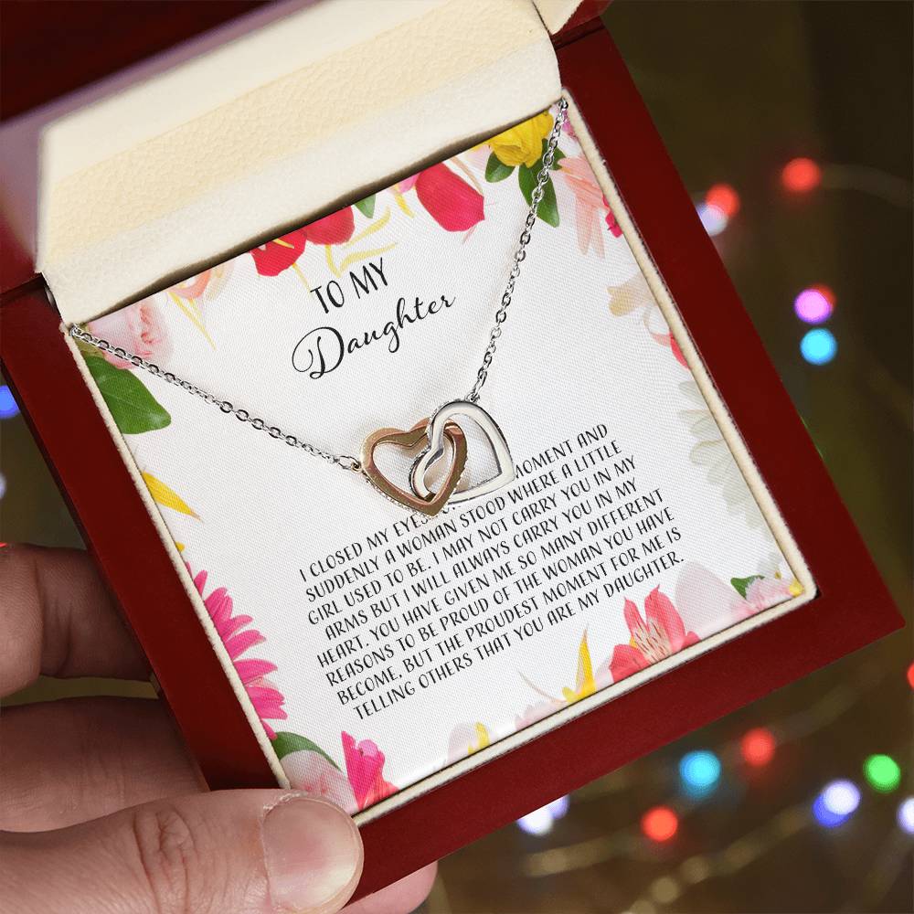 To My Daughter I Close My Eyes For A Moment - Floral Interlocking Hearts Necklace