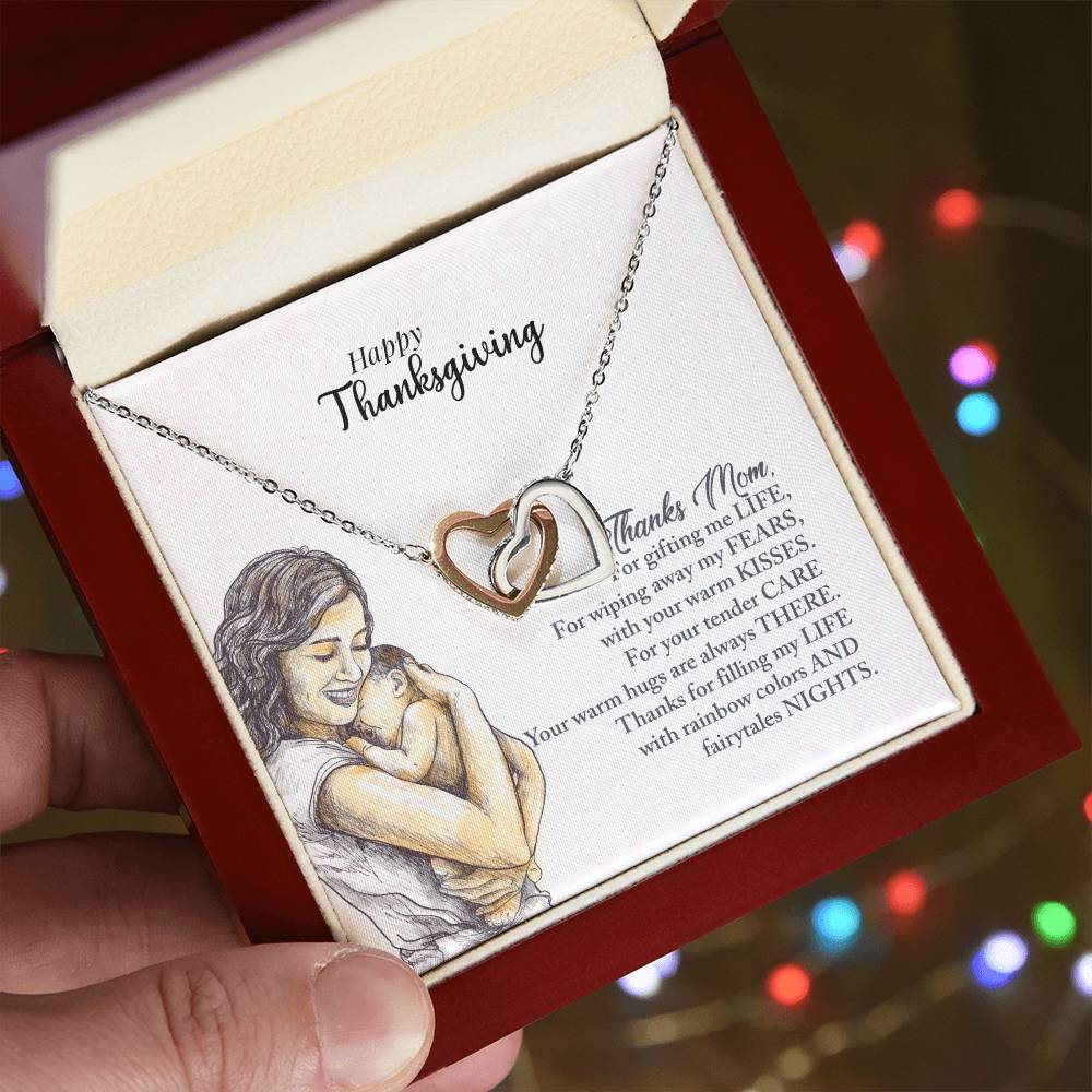 Happy Thanksgiving Mom Interlocking Hearts Necklace