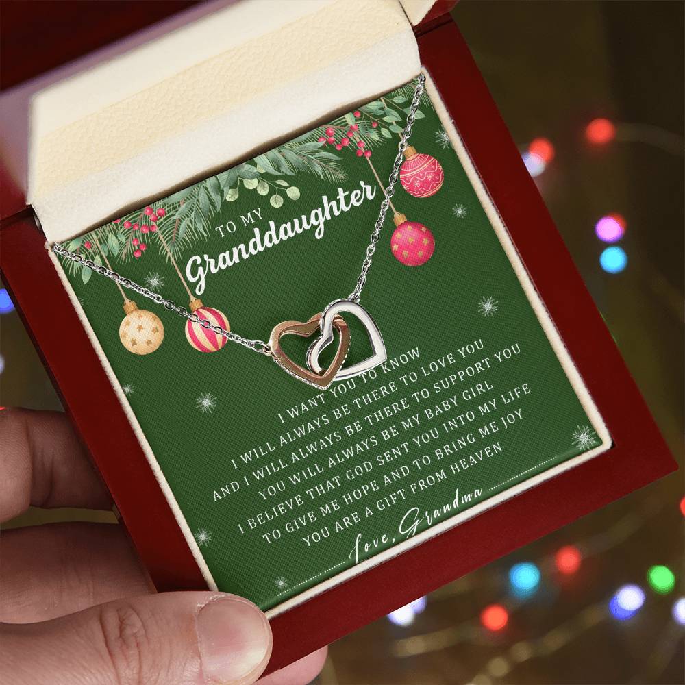 To My Granddaughter Interlocking Hearts Necklace Message Card