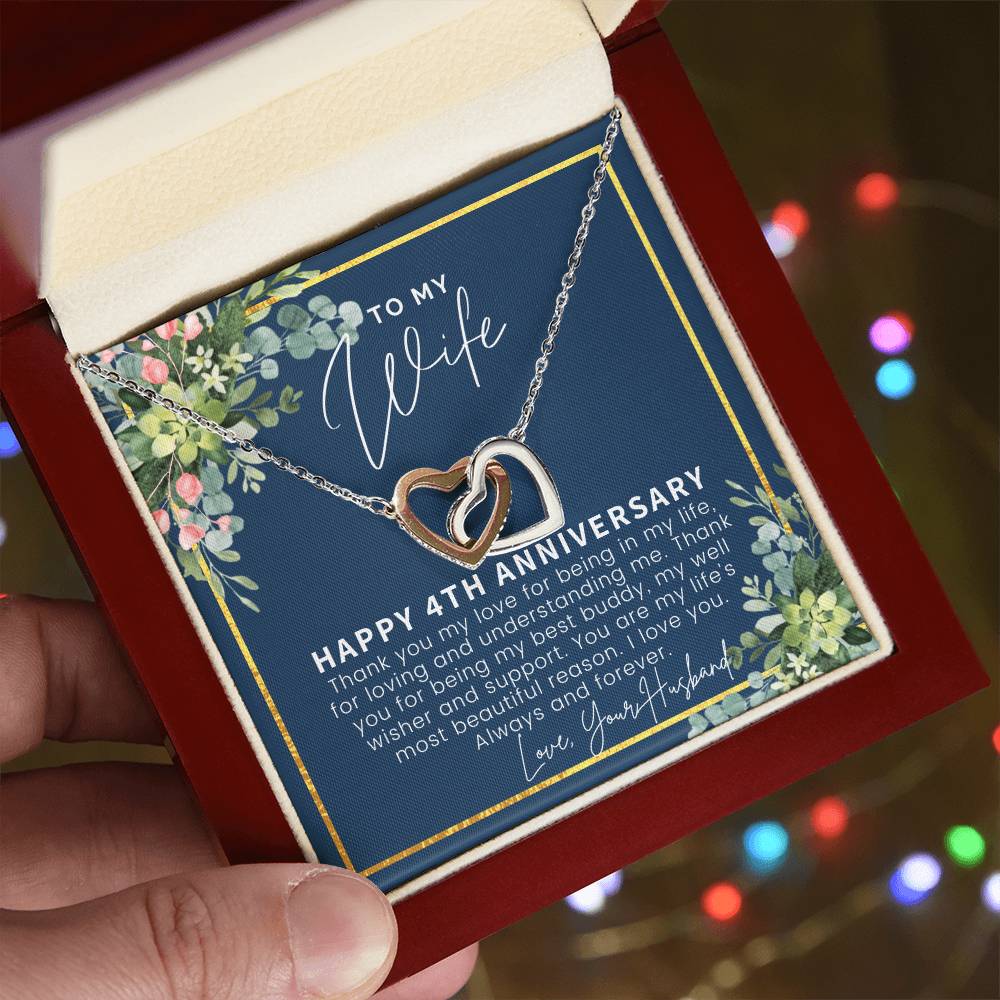 4 Year Anniversary Gifts 4Th Anniversary Gift Ideas 4Th Anniversary Gift For Wife 4 Year Wedding Anniversary Gift For Her Interlocking Hearts Necklace